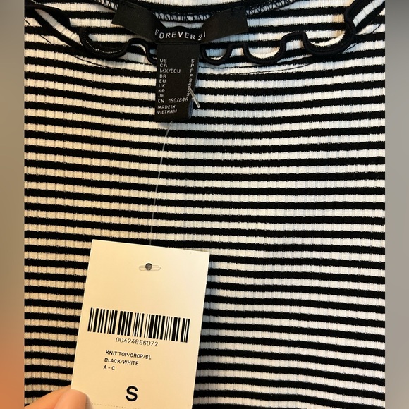 Forever 21 Black & White Stripe Lettuce Trim Tank Top - Picture 6 of 6